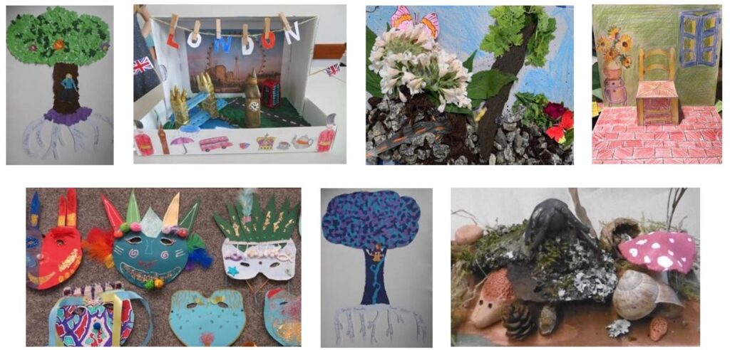 Kunstwerkstatt Verschiedene Bilder für Schülerinnen und Schüler, die im Rahmen der Kunstwerkstatt erstellt wurden.