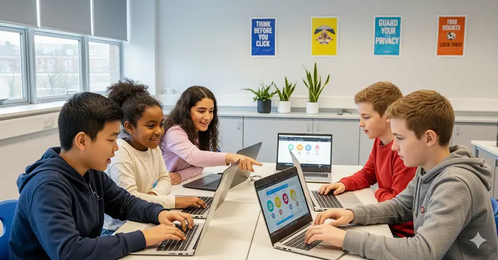 Schüler arbeiten an Notebooks